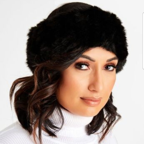 Accessories - Black Fur Headband Ski Hat Mink